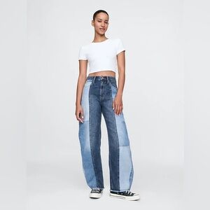 GAP High Rise Patchwork Barrel Jeans